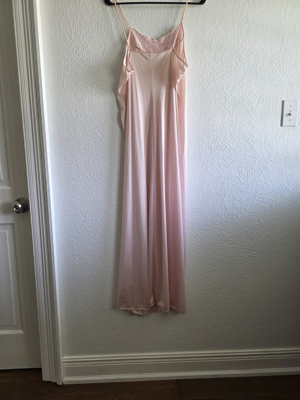 Light Pink Lace-Trim Long Satin Chemise & Matching Robe